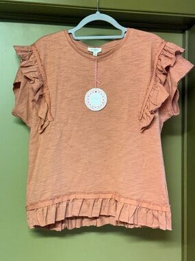 Umgee Coral Ruffle Sleeve Knit Top